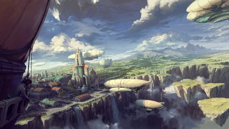蒸汽朋克风浮空飞艇奇幻空岛场景动漫壁纸