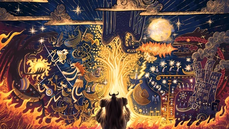 神话题材金色世界树奇幻复古插画壁纸