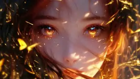 金色流光眼眸二次元少女氛围感壁纸