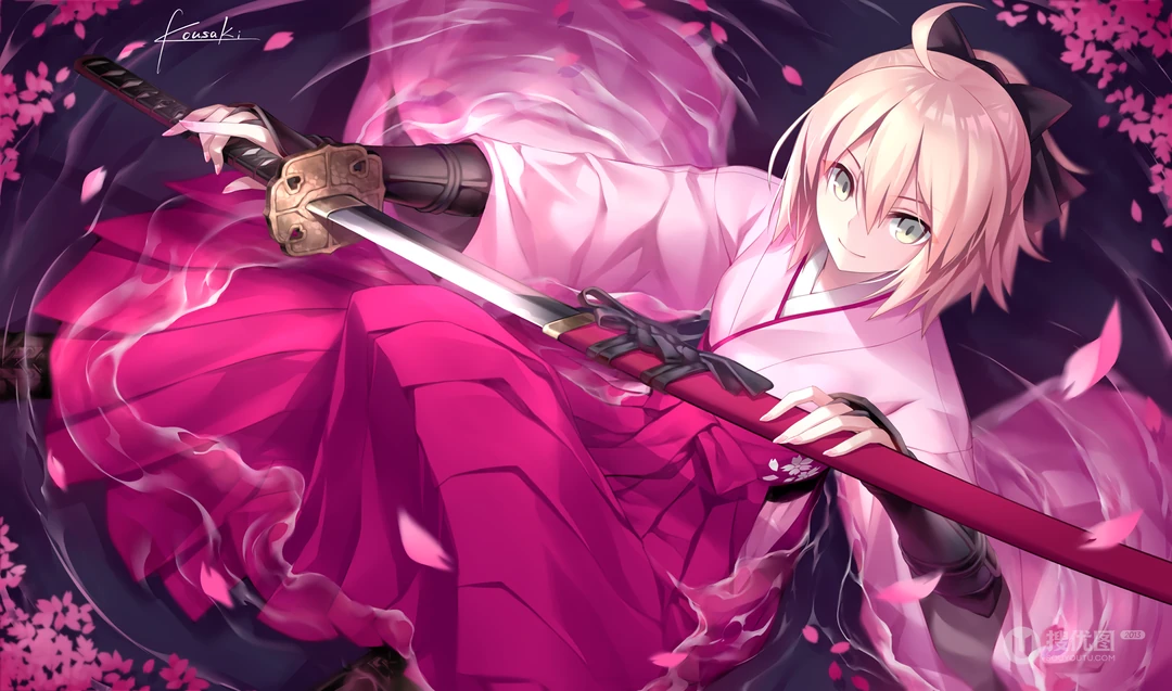 Fate冲田总司樱花武士动漫桌面壁纸