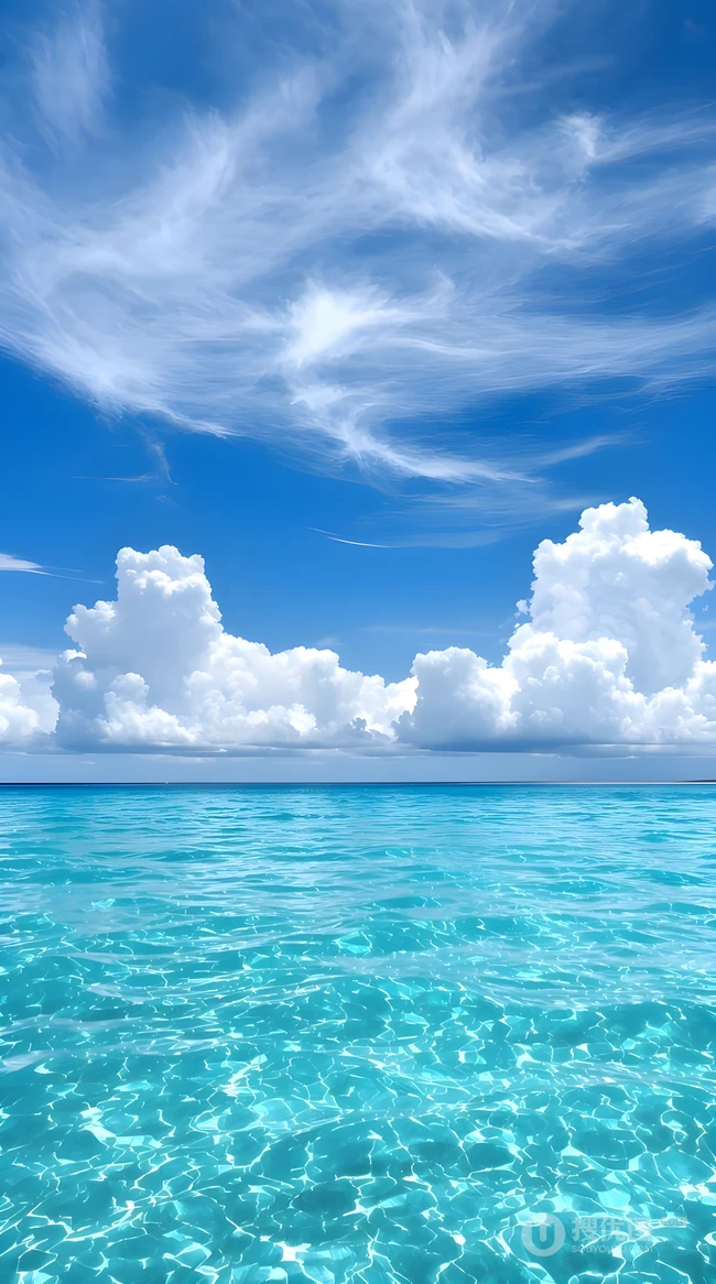 澄澈碧海蓝天清新治愈海滨自然风光