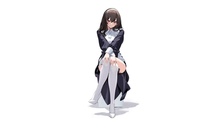 害羞坐姿动漫少女白丝过膝袜二次元壁纸