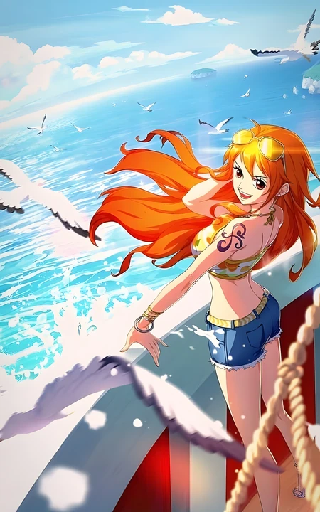 海贼王娜美海边航海唯美动漫手机壁纸