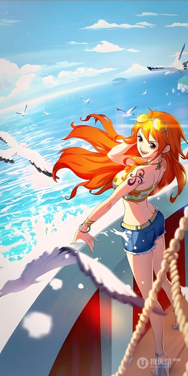 海贼王娜美海边航海唯美动漫手机壁纸