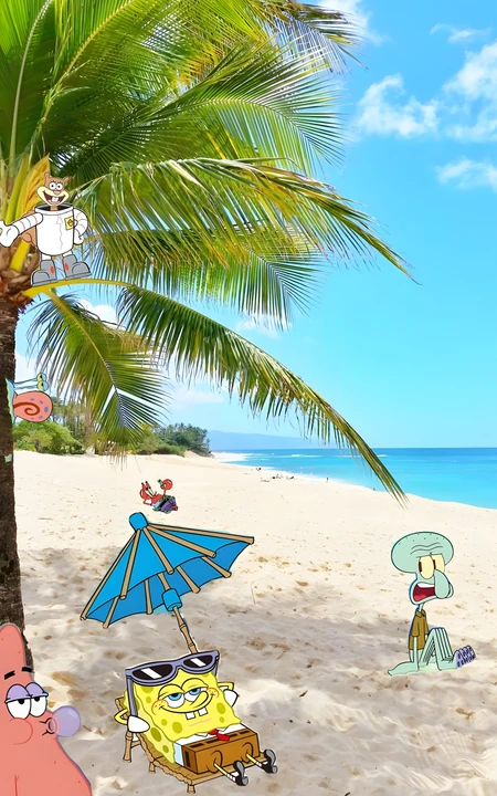 海绵宝宝伙伴们的夏日海边度假创意图