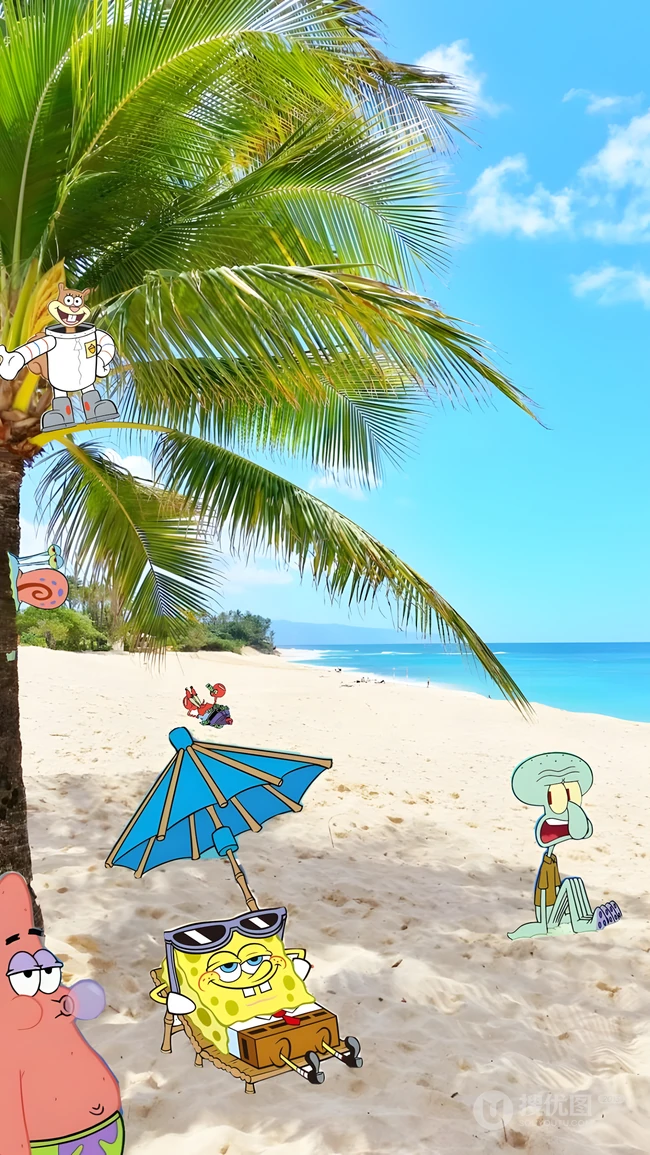 海绵宝宝伙伴们的夏日海边度假创意图
