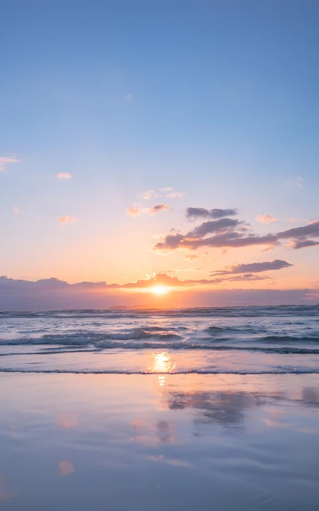 海边日落唯美自然风光 沙滩海面落日余晖