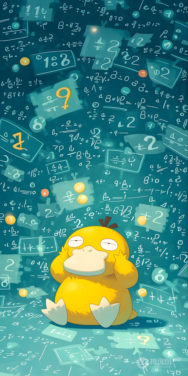 宝可梦可达鸭头疼数学公式创意卡通壁纸