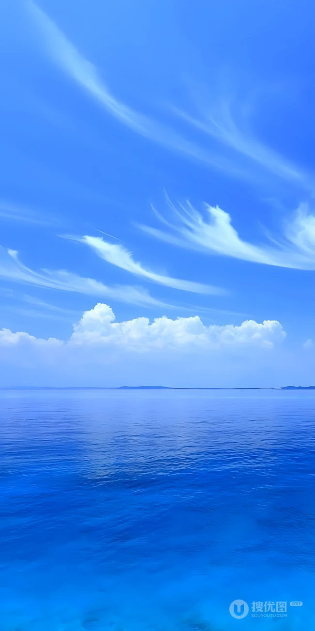 澄澈碧海蓝天 飘曳白云清新海景壁纸