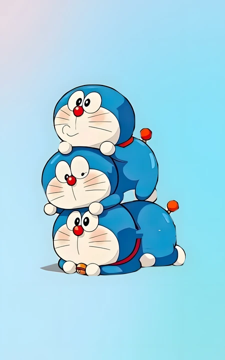 可爱叠叠乐哆啦A梦清新浅蓝色手机壁纸