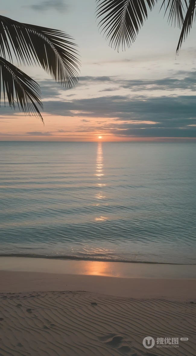 海边日落椰林沙滩治愈海景自然风光