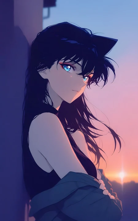 名侦探柯南毛利兰黄昏氛围感同人插画壁纸
