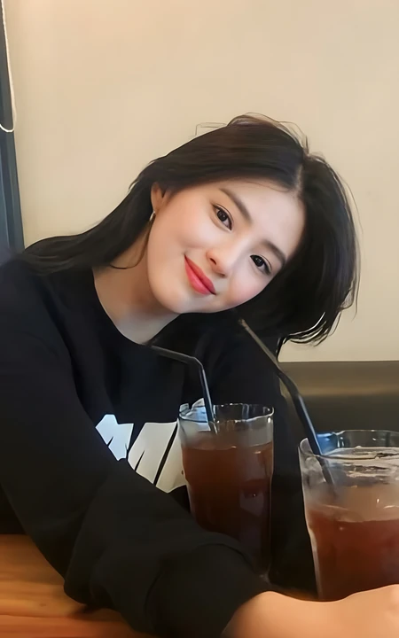甜酷黑发动感少女咖啡馆饮品休闲随拍