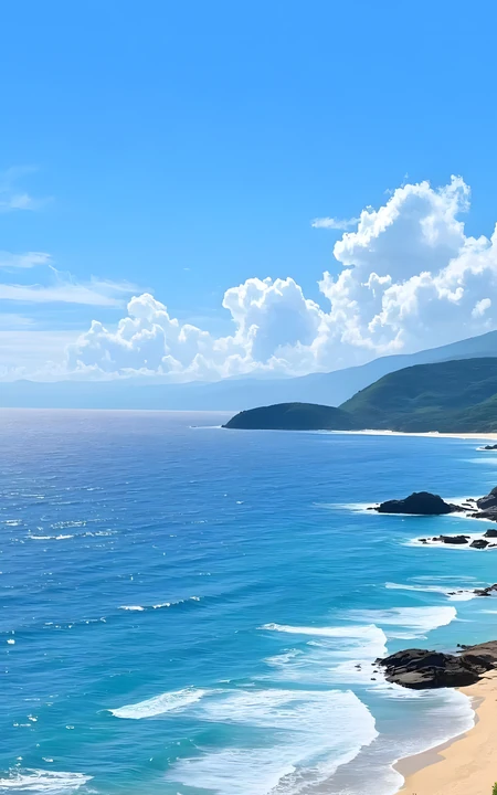 治愈海滨风景 澄澈蓝天碧海沙滩海景壁纸