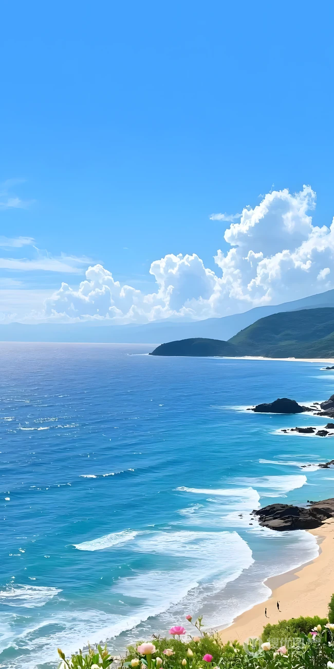 治愈海滨风景 澄澈蓝天碧海沙滩海景壁纸