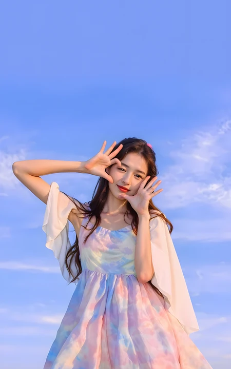 夏日晴空下扎染连衣裙少女清新写真