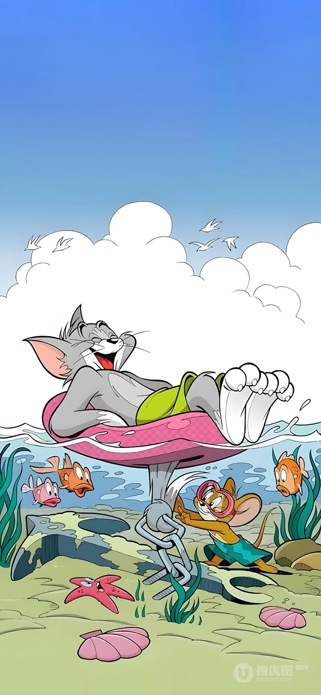 猫和老鼠汤姆杰瑞夏日海边度假趣味壁纸