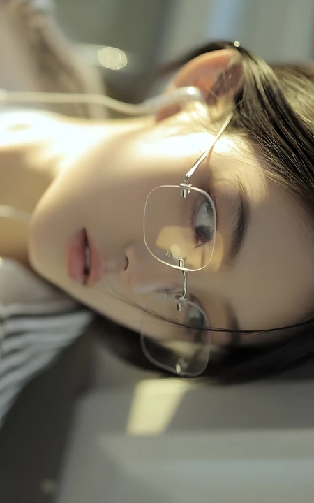 清透纯欲风金丝边眼镜黑长直美女壁纸