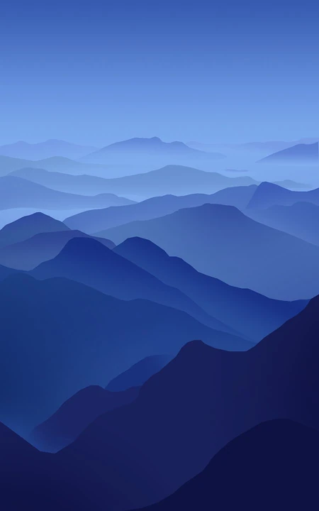 蓝色渐变层叠山峦简约风景壁纸
