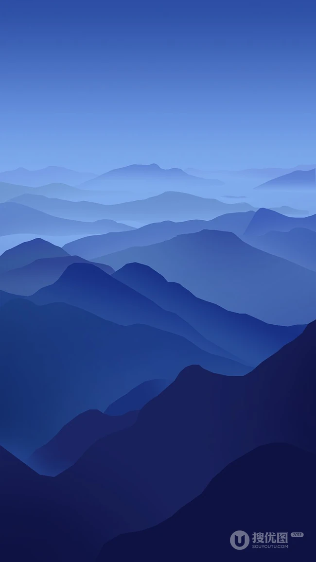 蓝色渐变层叠山峦简约风景壁纸