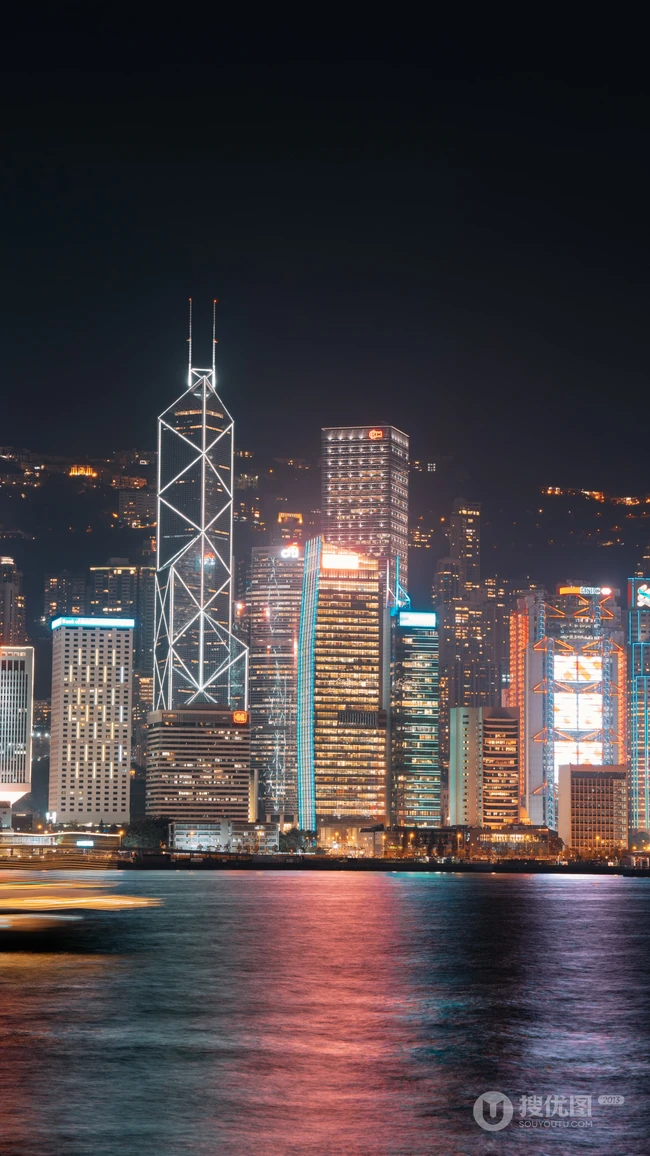 香港维多利亚港夜景 中银大厦城市建筑风光