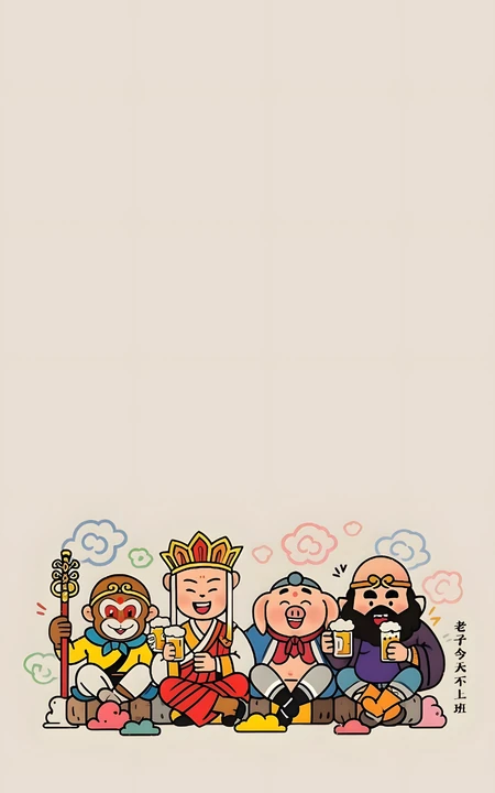Q版西游记师徒四人趣味卡通插画