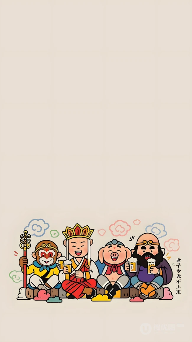 Q版西游记师徒四人趣味卡通插画