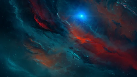梦幻红蓝星云璀璨星空唯美背景图