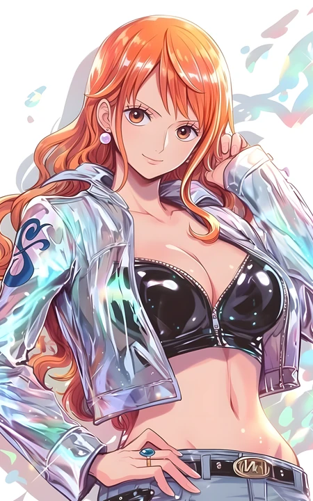 海贼王娜美炫彩镭射外套同人插画
