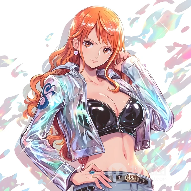 海贼王娜美炫彩镭射外套同人插画