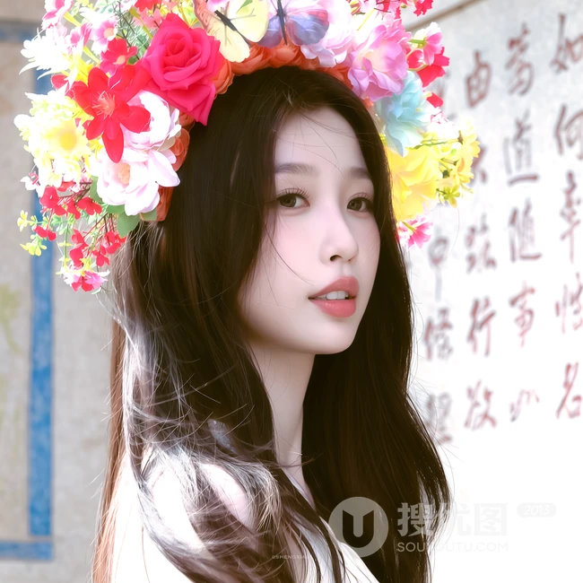 虞书欣簪花造型清新甜美系列写真图片