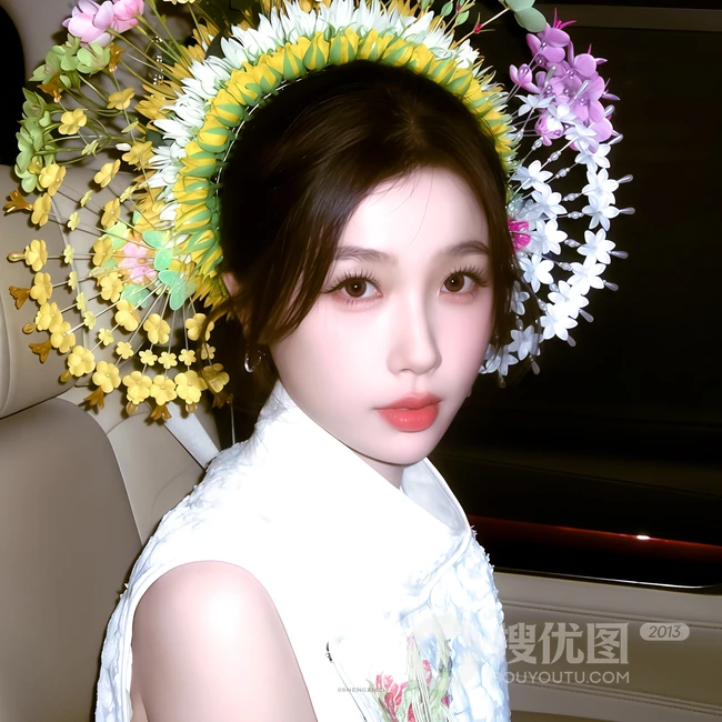 虞书欣簪花造型清新甜美系列写真图片