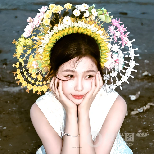 虞书欣簪花造型清新甜美系列写真图片