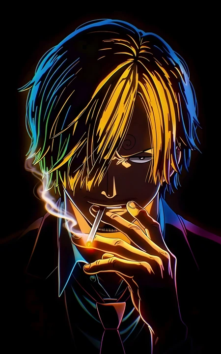 海贼王山治酷炫荧光炫彩动漫插画