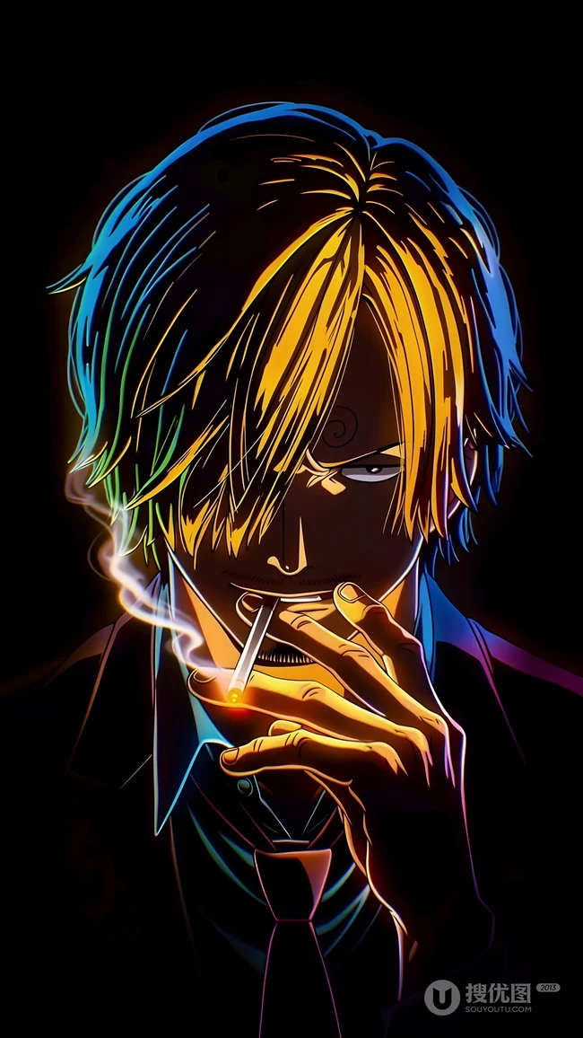 海贼王山治酷炫荧光炫彩动漫插画
