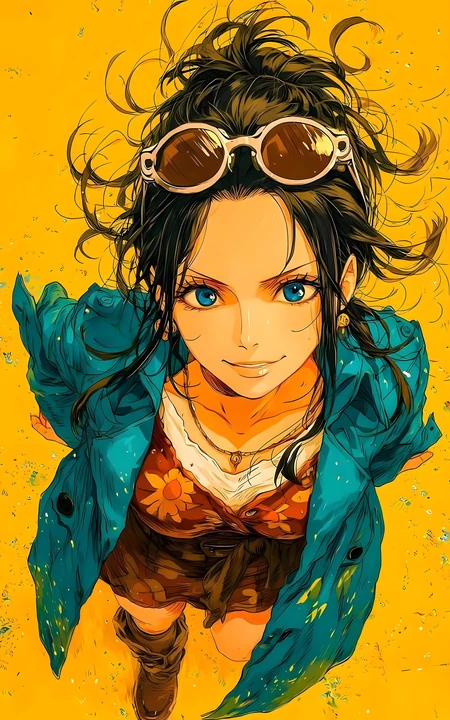 元气风蓝眼酷飒女性动漫人物插画