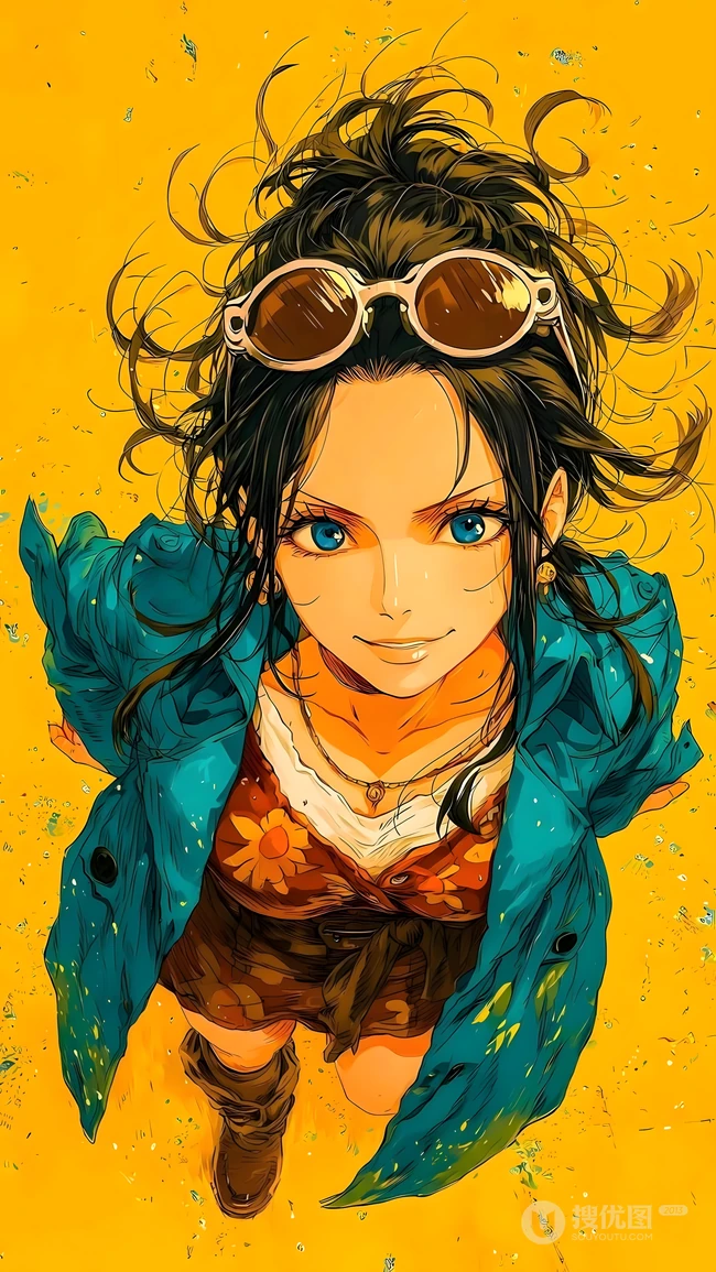 元气风蓝眼酷飒女性动漫人物插画