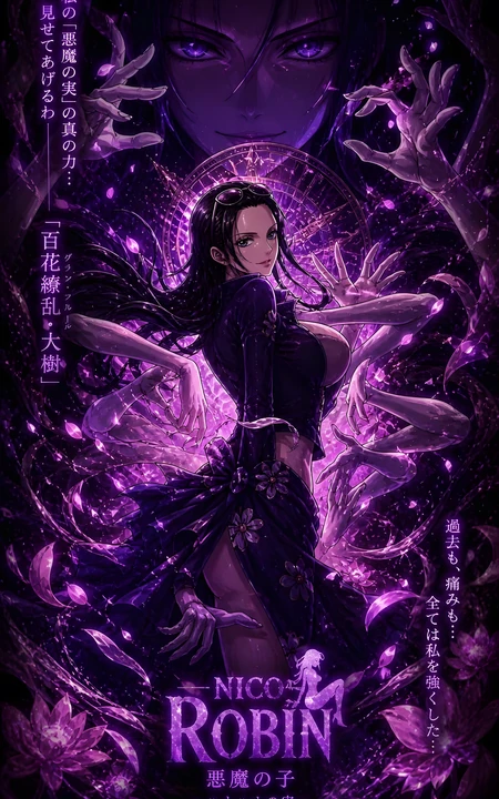 海贼王妮可罗宾百花缭乱技能同人插画