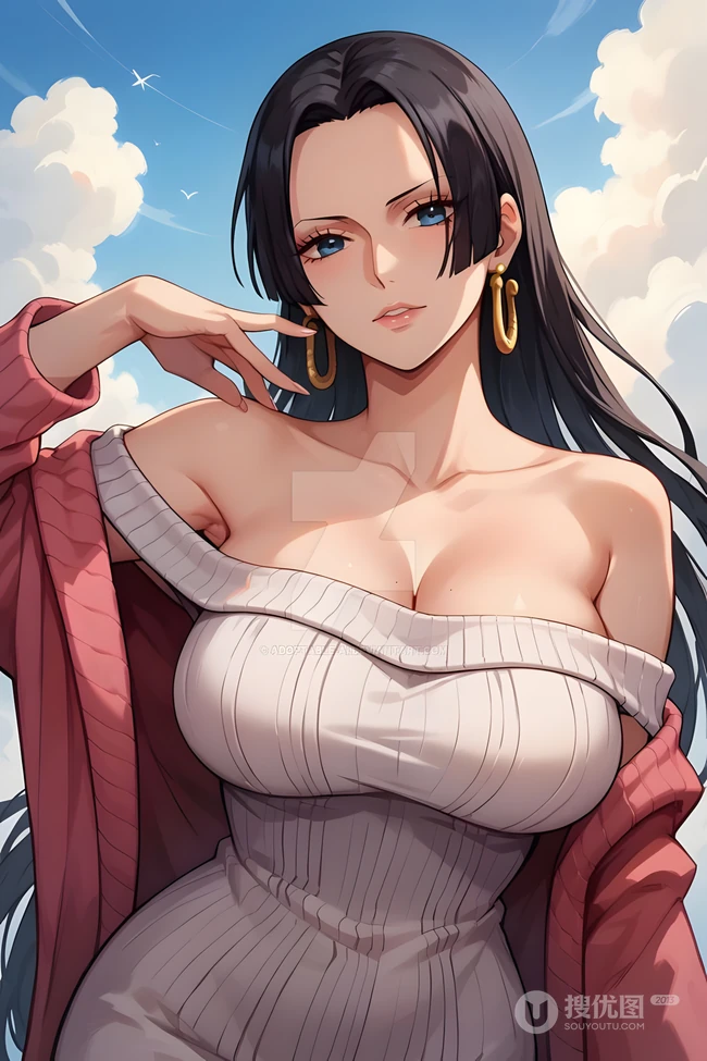 海贼王波雅&middot;汉库克日常穿搭同人插画