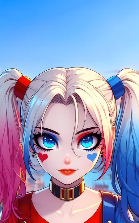哈莉&middot;奎茵动漫风格双马尾手绘插画