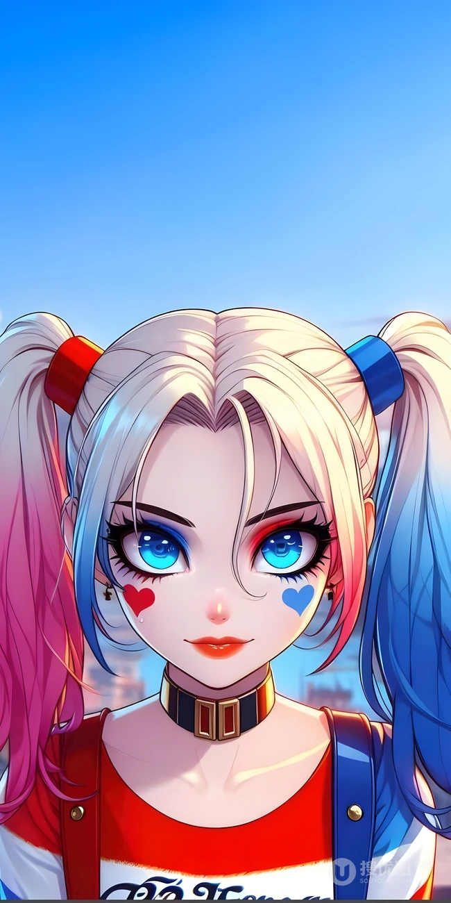 哈莉&middot;奎茵动漫风格双马尾手绘插画