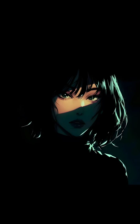 暗调光影短发二次元女生动漫插画