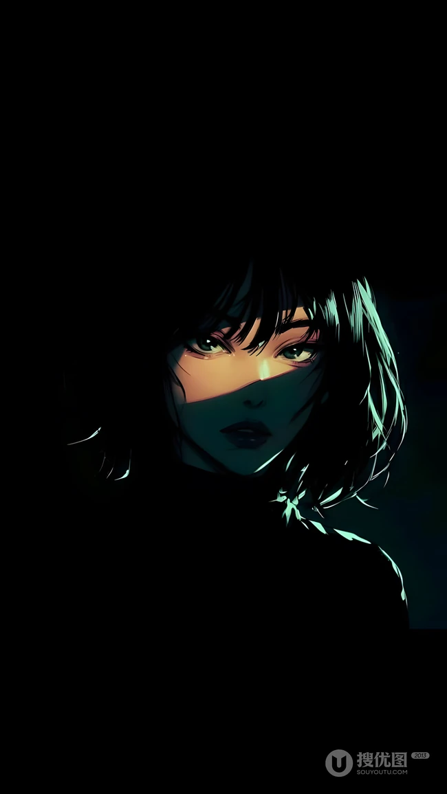 暗调光影短发二次元女生动漫插画
