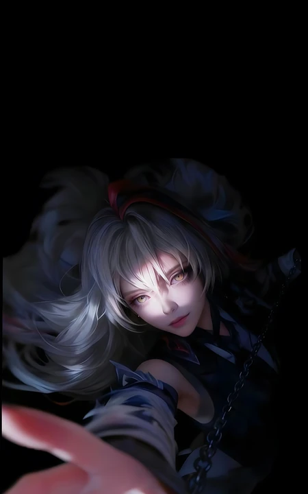 王者荣耀镜银发暗夜风格同人插画