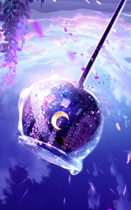 紫藤花下冰棒 梦幻紫色海边风景插画