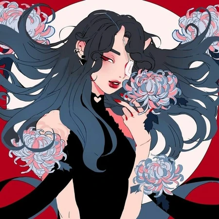 复古酷飒黑长卷发御姐系列动漫插画头像