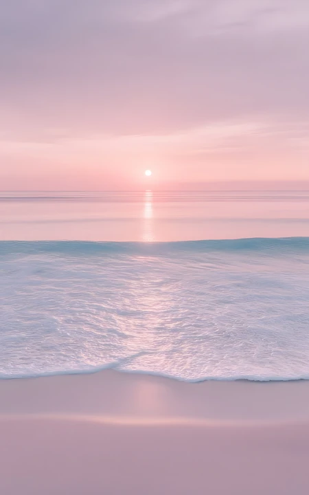 粉色日落海面沙滩治愈风景