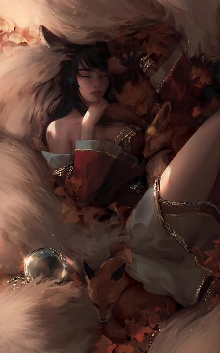 英雄联盟阿狸同人插画 秋日九尾狐形象