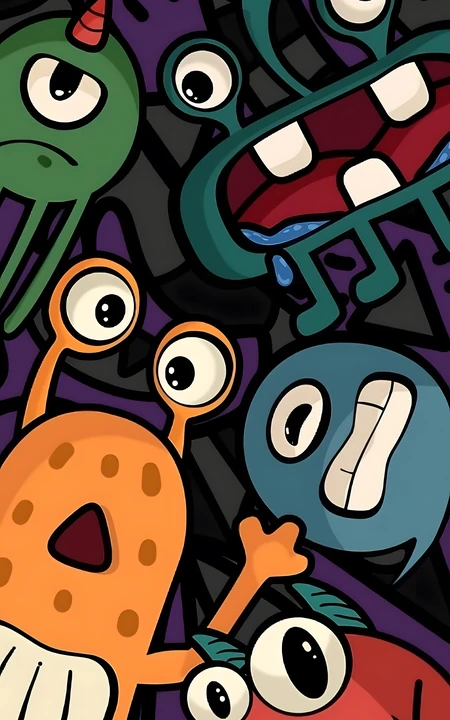 卡通风格奇趣小怪兽群像创意插画