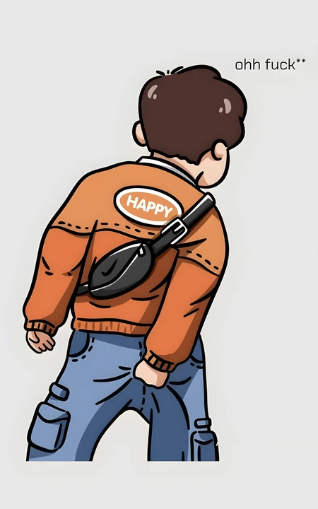 卡通男生背影趣味插画